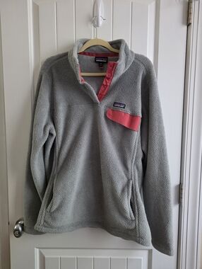 Patagonia Re-Tool Gray Fleece Pullover with Pink Accents Plus Size XXL